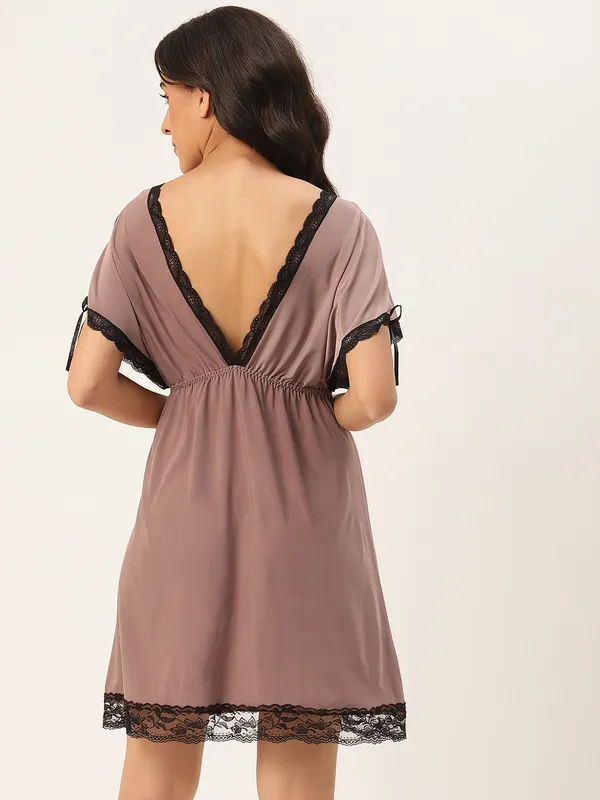 Brown_Babydoll/Nighty_With_Icy_Silk_Satin_Fabric_And_Matching_Thong