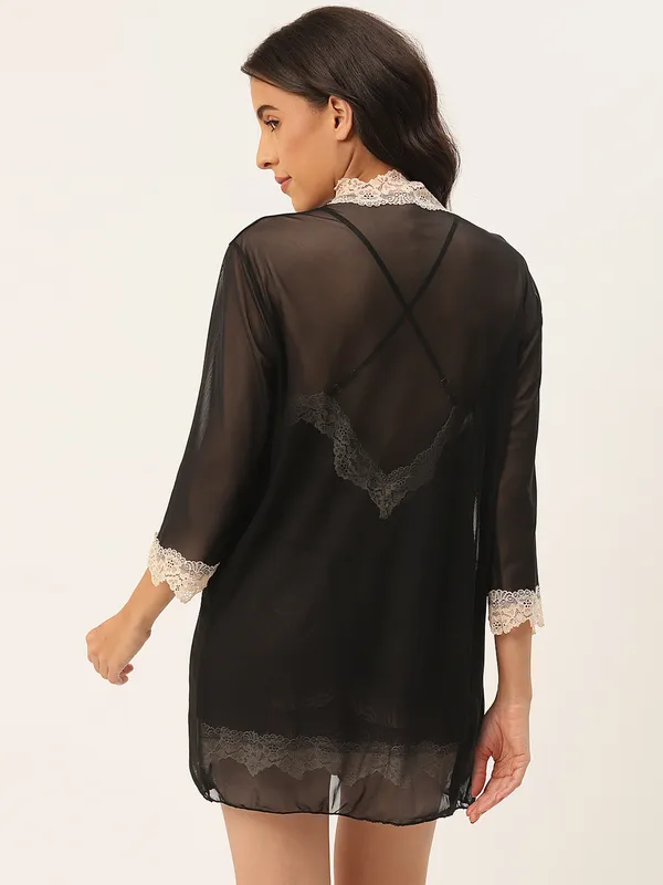 Black_Solid_Finish_Babydoll_Lingerie/Nighty_With_Robe_&_Matching_Thong