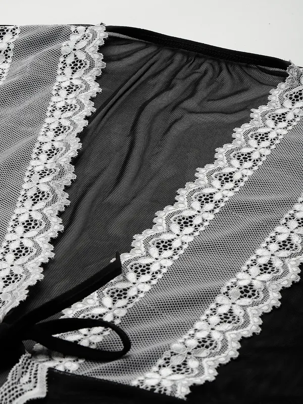 Black_Solid_Finish_Babydoll_Lingerie/Nighty_With_Robe_&_Matching_Thong