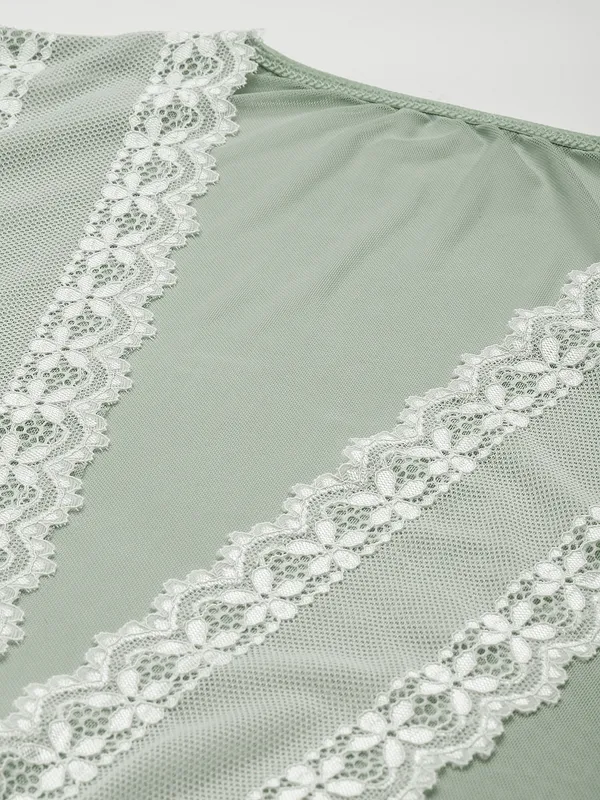 Green_Solid_Finish_Babydoll_Lingerie/Nighty_With_Robe_&_Matching_Thong