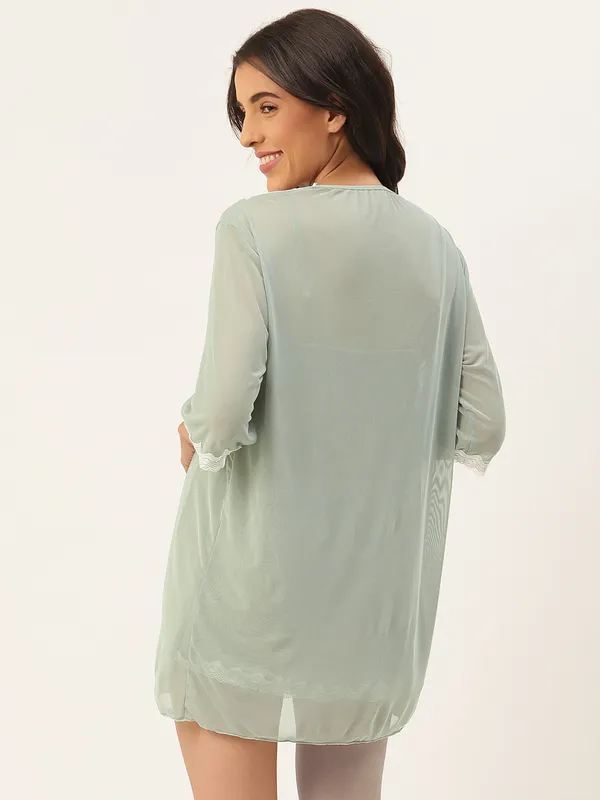 Green_Solid_Finish_Babydoll_Lingerie/Nighty_With_Robe_&_Matching_Thong