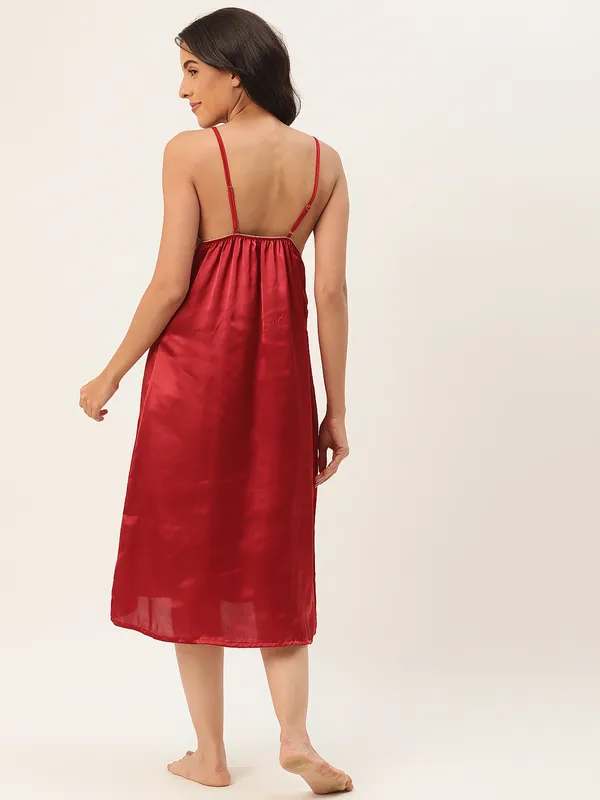 Maroon_Satin_Nightwear/_Nighty_With_Lace_For_Women