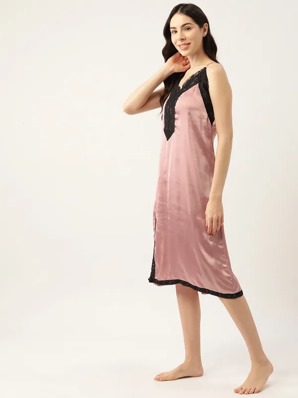 Rust_Satin_Nightwear/_Nighty_With_Lace_For_Women