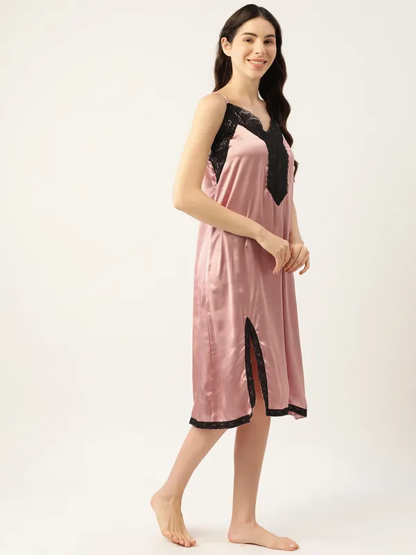 Rust_Satin_Nightwear/_Nighty_With_Lace_For_Women