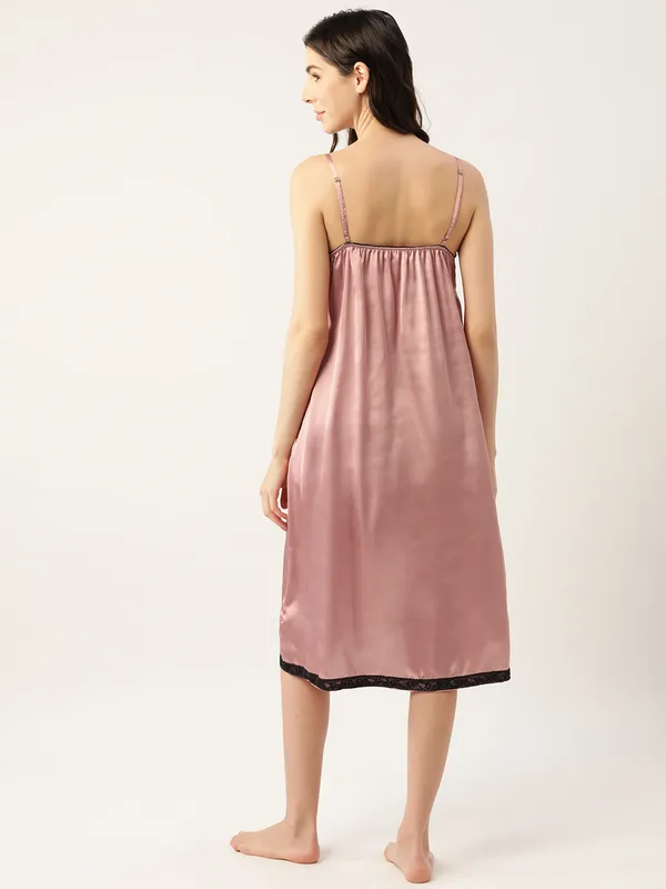 Rust_Satin_Nightwear/_Nighty_With_Lace_For_Women