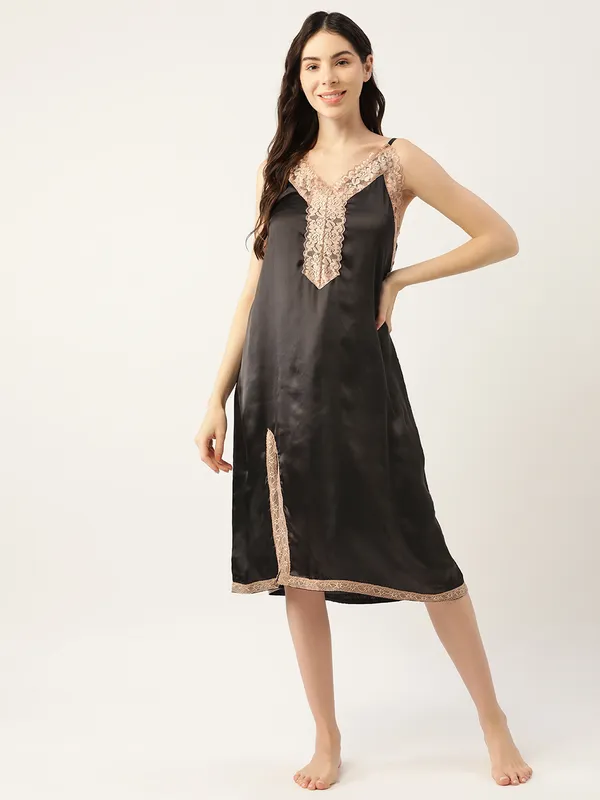Black_Satin_Nightwear/_Nighty_With_Lace_For_Women