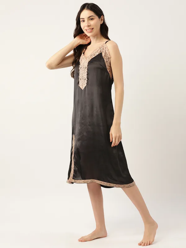 Black_Satin_Nightwear/_Nighty_With_Lace_For_Women