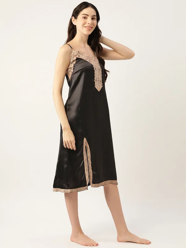 Black_Satin_Nightwear/_Nighty_With_Lace_For_Women