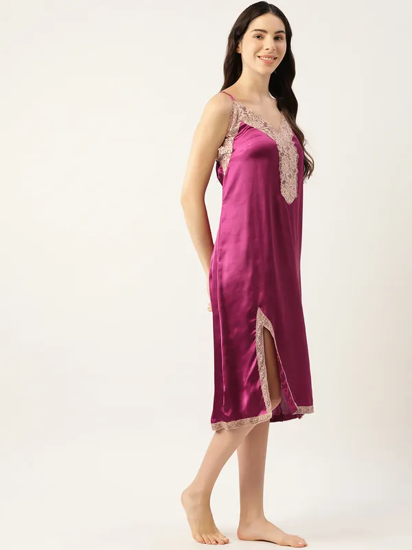 Wine_Satin_Nightwear/_Nighty_With_Lace_For_Women