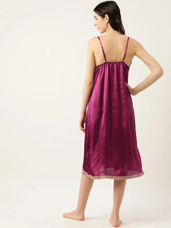 Wine_Satin_Nightwear/_Nighty_With_Lace_For_Women