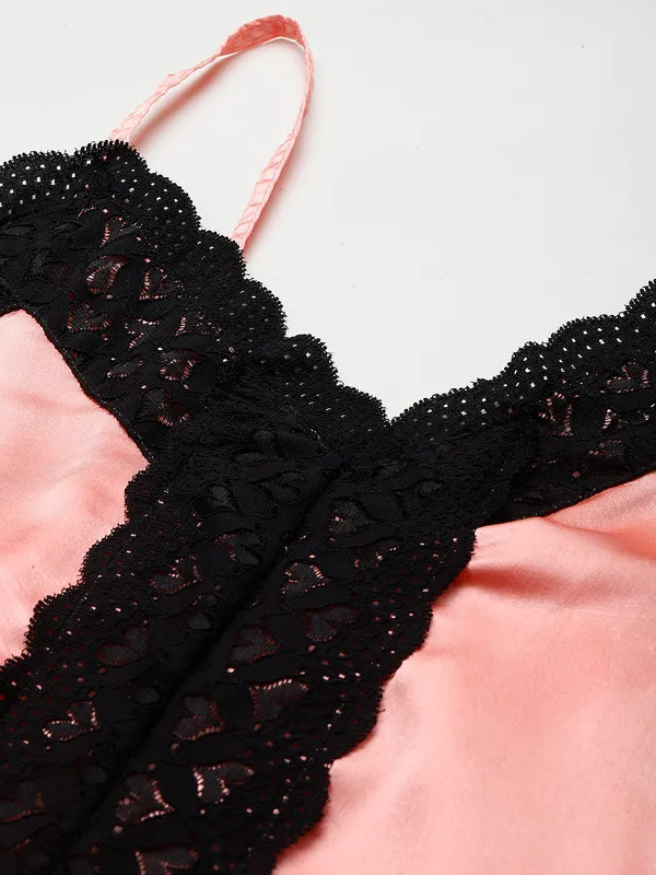 Peach_Satin_Nightwear/_Nighty_With_Lace_For_Women