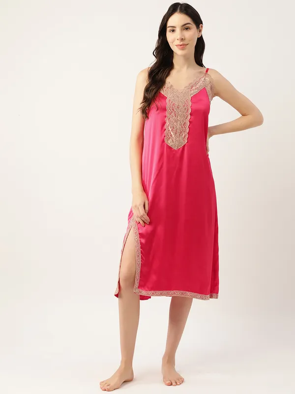 Rose_Satin_Nightwear/_Nighty_With_Lace_For_Women
