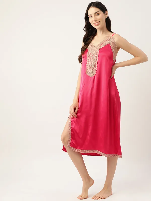 Rose_Satin_Nightwear/_Nighty_With_Lace_For_Women