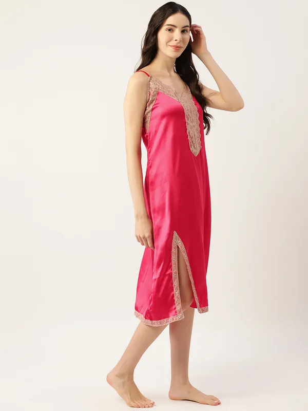 Rose_Satin_Nightwear/_Nighty_With_Lace_For_Women