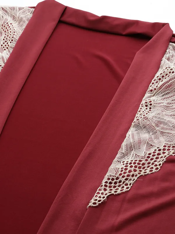Maroon_Solid_Finish_Babydoll_Lingerie/Nighty_With_Robe_&_Matching_Thong
