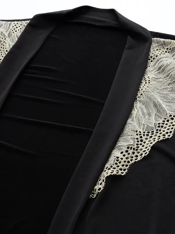 Black_Solid_Finish_Babydoll_Lingerie/Nighty_With_Robe_&_Matching_Thong