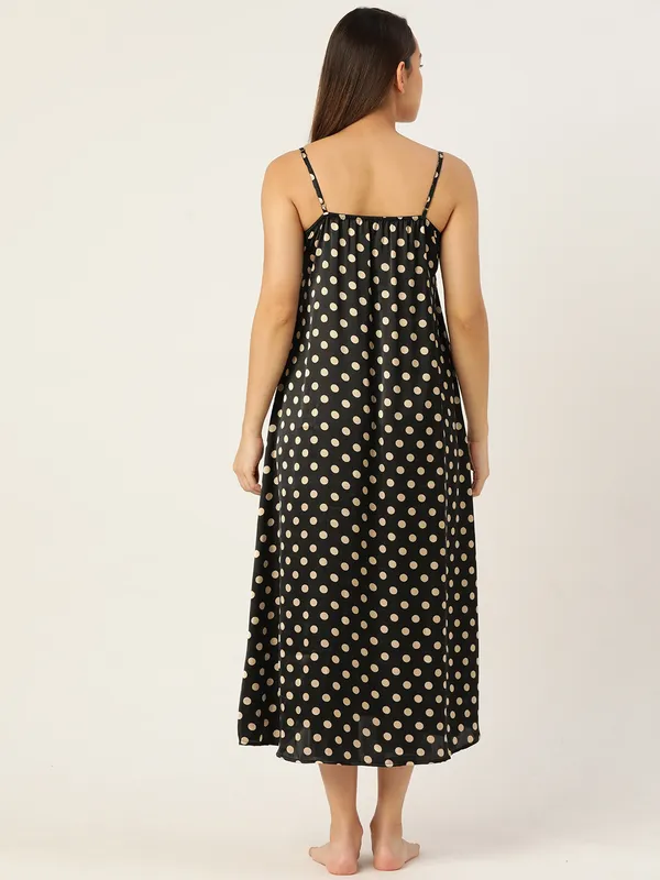 Black_Satin_Nightwear/_Nighty_With_Golden_Polka_Dots_For_Women