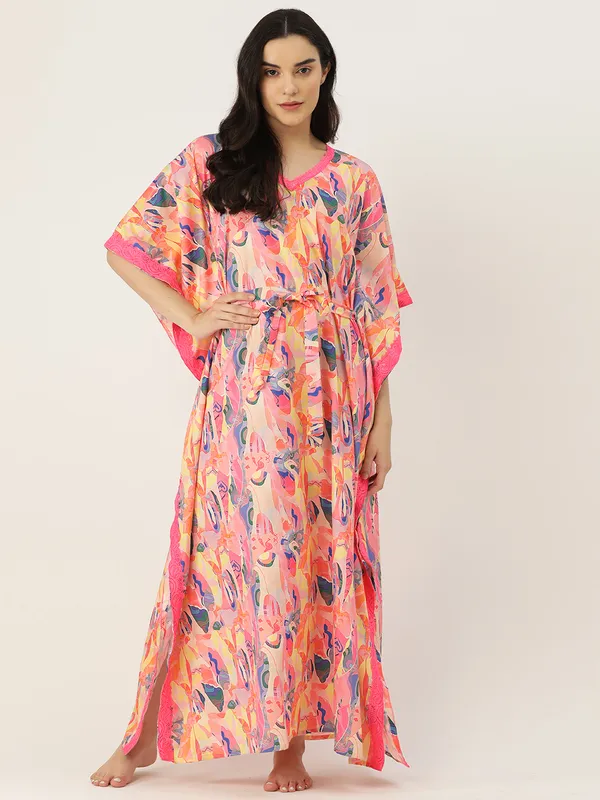 Peach_Printed_Kaftan_Nighty/_Nightwear_For_Women