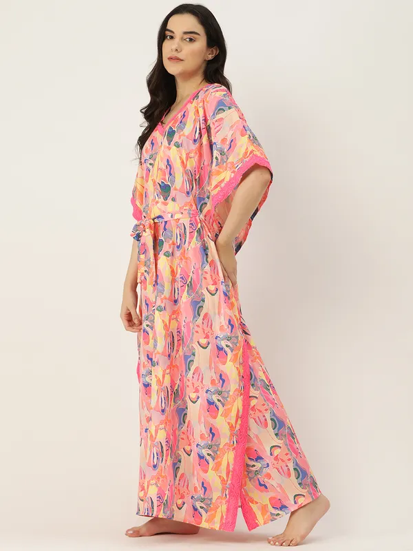 Peach_Printed_Kaftan_Nighty/_Nightwear_For_Women