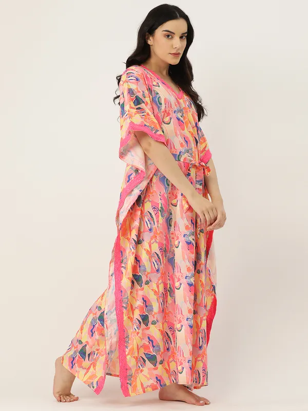 Peach_Printed_Kaftan_Nighty/_Nightwear_For_Women