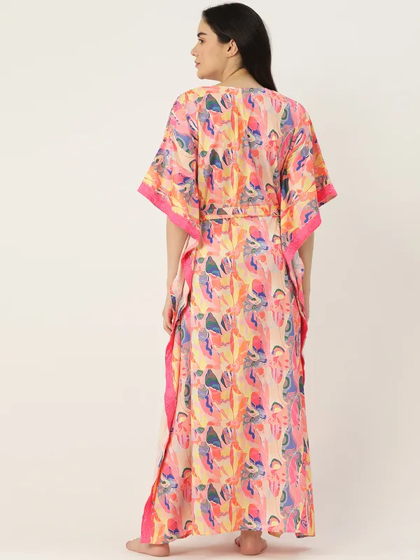 Peach_Printed_Kaftan_Nighty/_Nightwear_For_Women