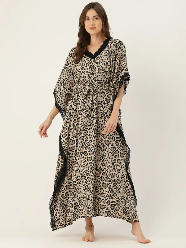 Brown_Printed_Kaftan_Nighty/_Nightwear_For_Women
