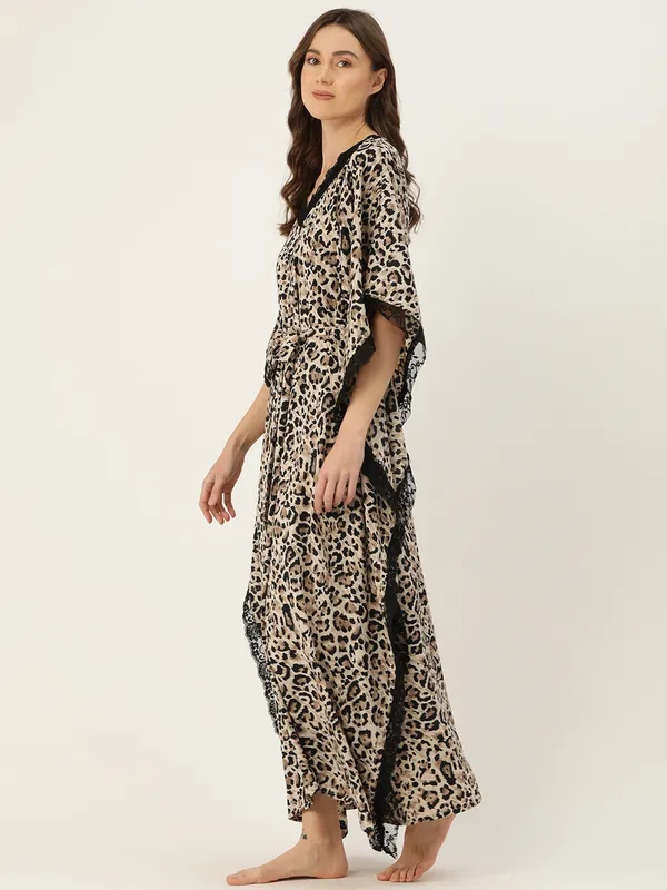 Brown_Printed_Kaftan_Nighty/_Nightwear_For_Women