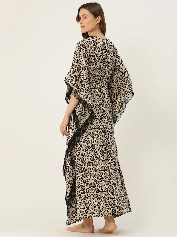 Brown_Printed_Kaftan_Nighty/_Nightwear_For_Women