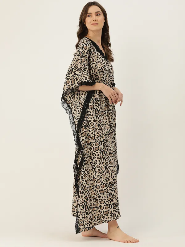 Brown_Printed_Kaftan_Nighty/_Nightwear_For_Women