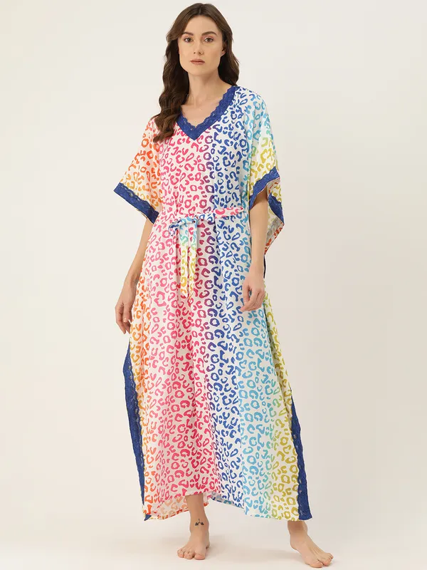 White_Printed_Kaftan_Nighty/_Nightwear_For_Women
