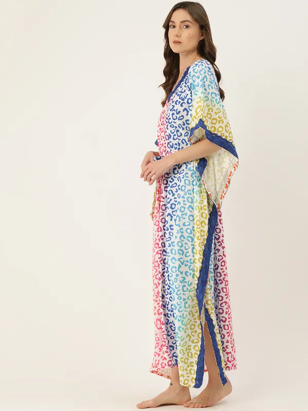 White_Printed_Kaftan_Nighty/_Nightwear_For_Women