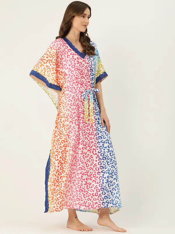 White_Printed_Kaftan_Nighty/_Nightwear_For_Women