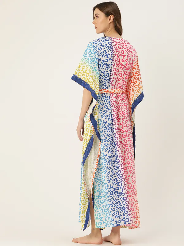 White_Printed_Kaftan_Nighty/_Nightwear_For_Women
