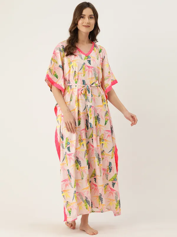 Baby_Pink_Printed_Kaftan_Nighty/_Nightwear_For_Women