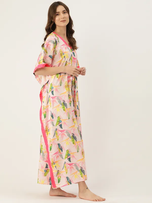 Baby_Pink_Printed_Kaftan_Nighty/_Nightwear_For_Women