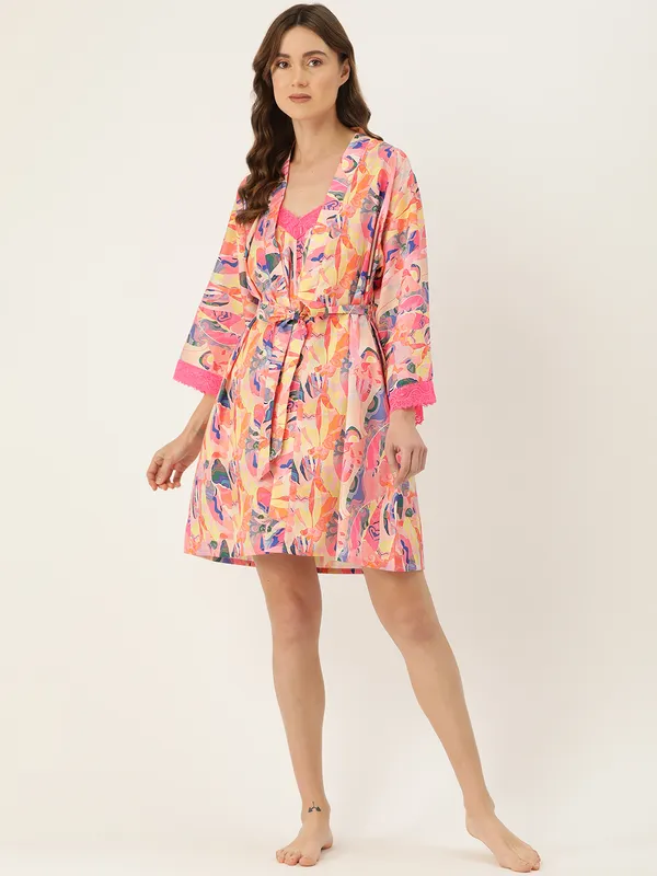 Peach_Satin_Silk_Camisole_Robe_Set/_Loungewear_Set