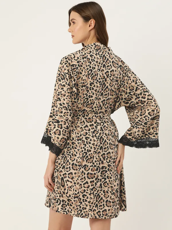 Brown_Satin_Silk_Camisole_Robe_Set/_Loungewear_Set