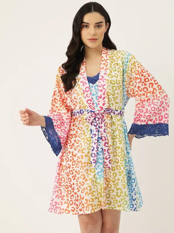 White_Satin_Silk_Camisole_Robe_Set/_Loungewear_Set