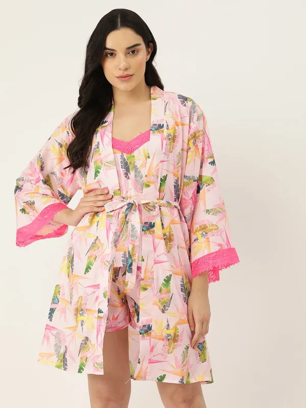 Baby_Pink_Satin_Silk_Camisole_Robe_Set/_Loungewear_Set