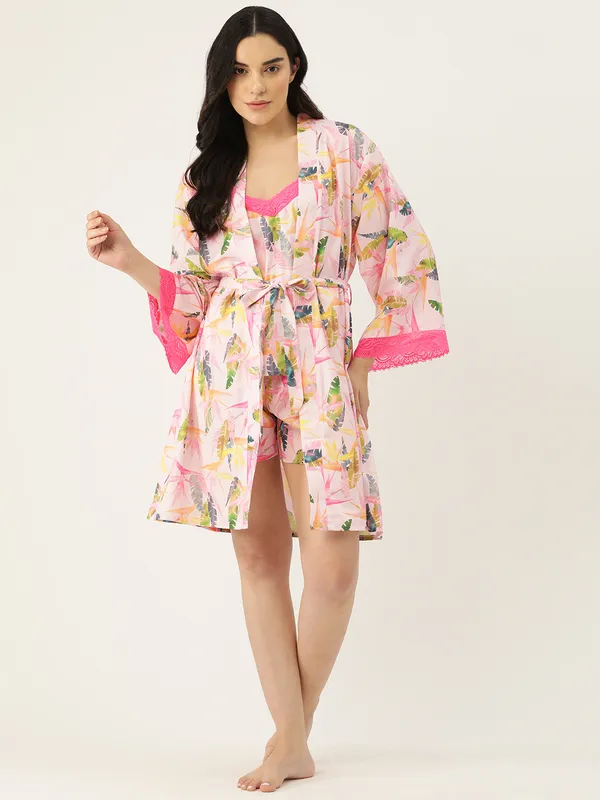 Baby_Pink_Satin_Silk_Camisole_Robe_Set/_Loungewear_Set