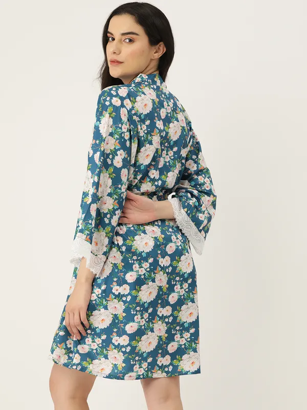 Blue_Satin_Silk_Camisole_Robe_Set/_Loungewear_Set