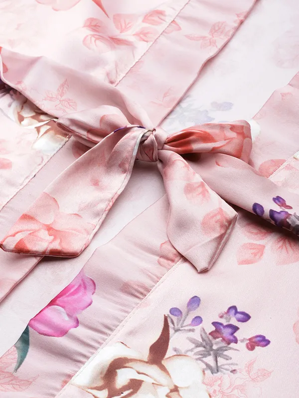 Multicolor_Printed_Satin_Nightwear/Nightsuit_And_Matching_Robe_With_Lace