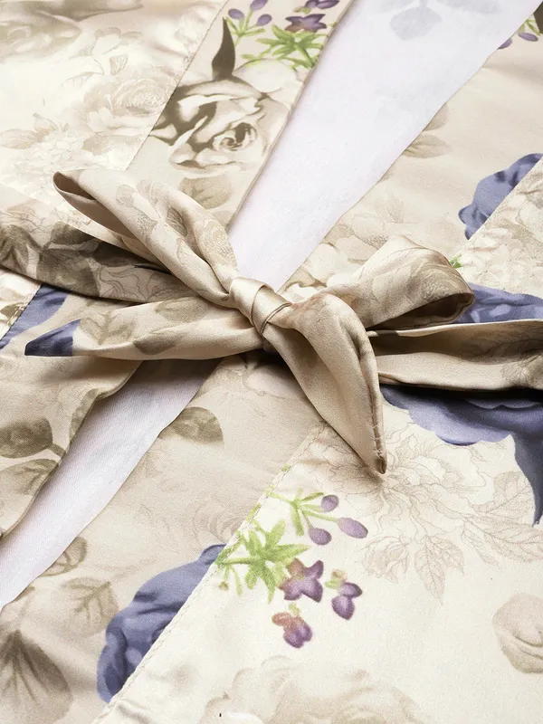 Multicolor_Printed_Satin_Nightwear/Nightsuit_And_Matching_Robe_With_Lace