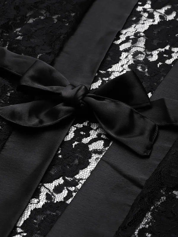 Black_Nightwear/Nightsuit_And_Matching_Robe_With_Lace