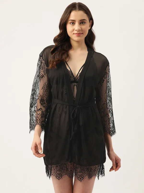 Black_Full_Lace_Babydoll_Lingerie/Nighty_With_Robe_&_Thong