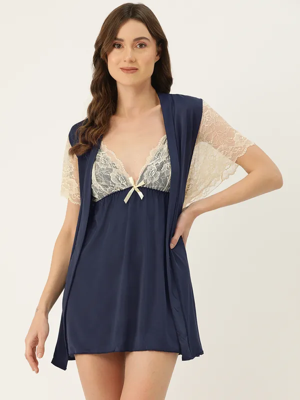 Blue_Solid_Finish_Babydoll_Lingerie/Nighty_With_Robe_&_Matching_Thong