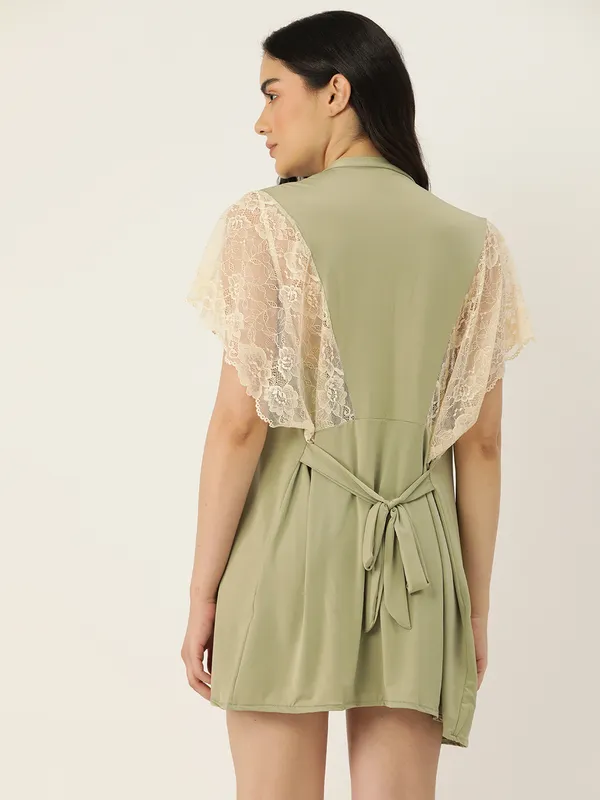 Green_Solid_Finish_Babydoll_Lingerie/Nighty_With_Robe_&_Matching_Thong