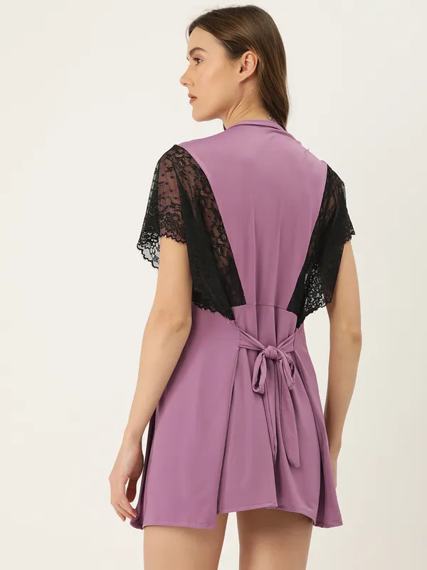 Purple_Solid_Finish_Babydoll_Lingerie/Nighty_With_Robe_&_Matching_Thong