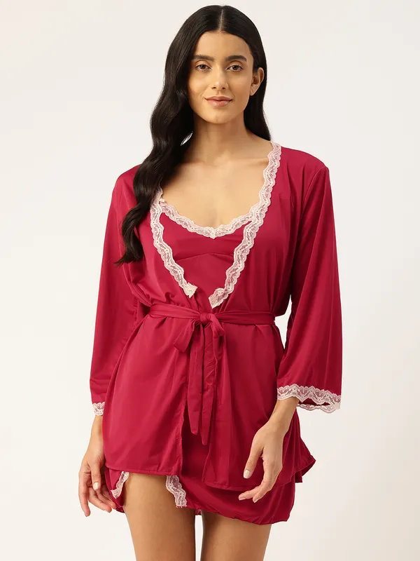 Red_Luxurious_Icy_Satin_Babydoll_Nightwear_Robe_Set