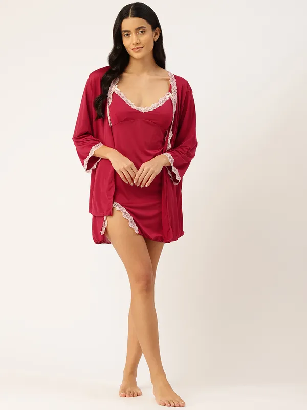 Red_Luxurious_Icy_Satin_Babydoll_Nightwear_Robe_Set